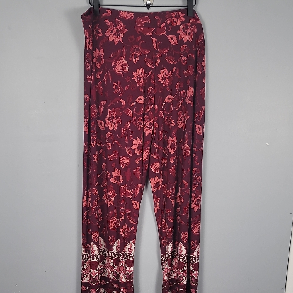 Sysan Graver Petite Bohemian Red and Pink Wide Leg Pants with Ornate Print